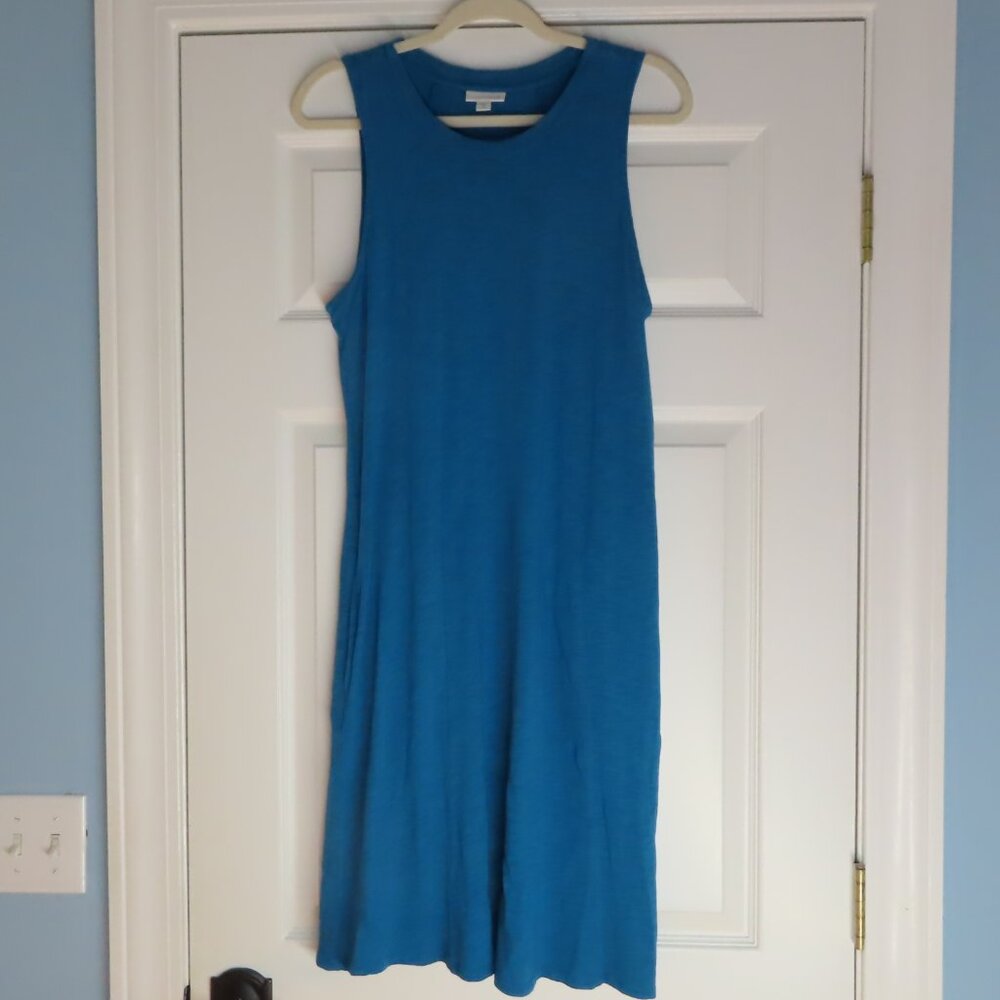J. Jill Blue Midi Sleeveless Dress Pockets Medium Petite Casual Beach Vacation